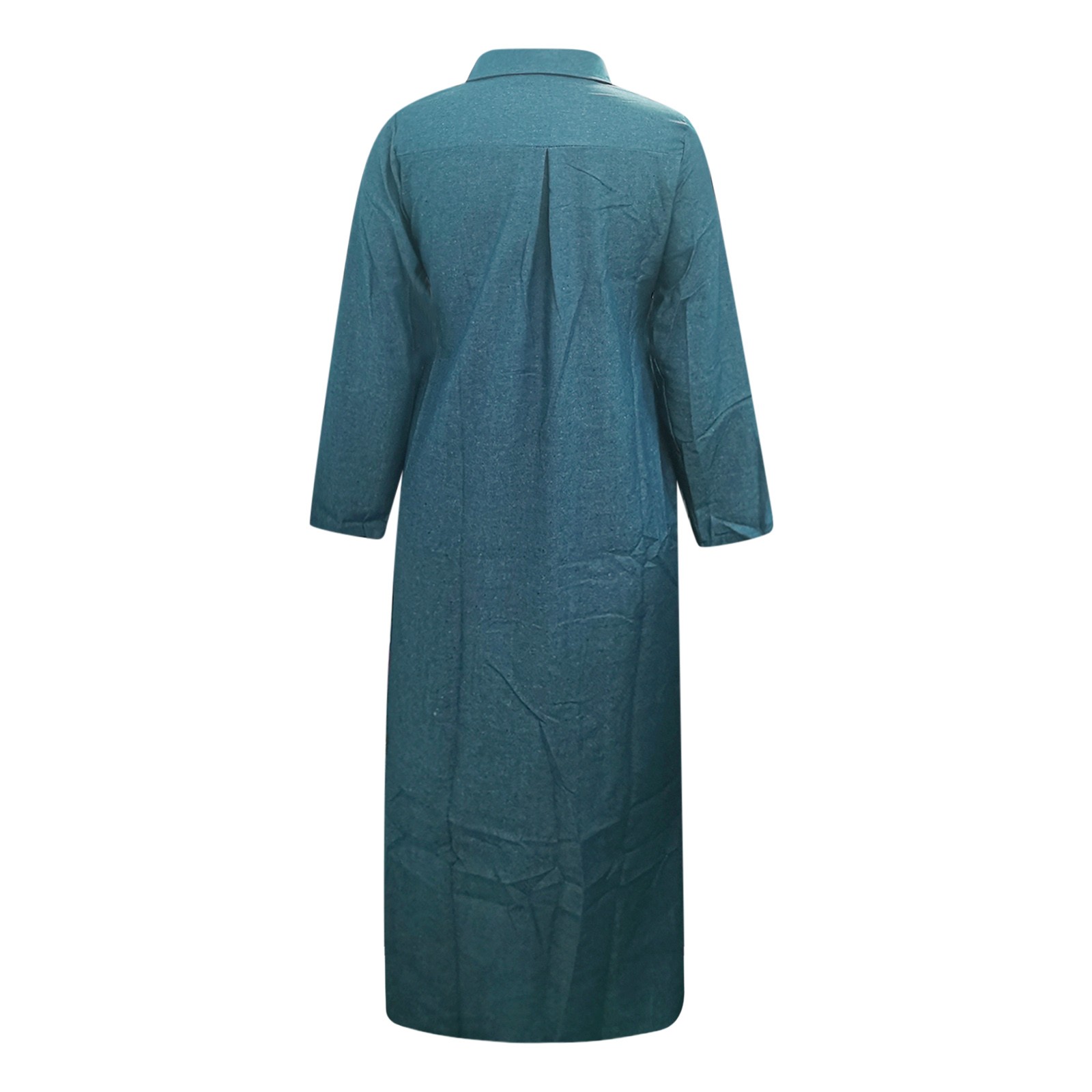 thumbnail image 3 of Vestido informal de mujer, de denim liso, con cuello en V, manga larga, botones y bolsillos, de poliéster, 3 of 8